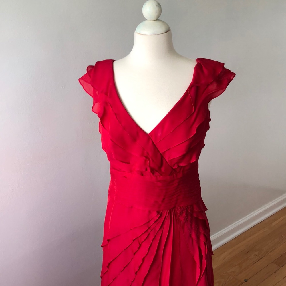 Tadashi Red Silk Layered Evening Gown Ball Event Size 12
